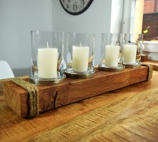 Holzbalken Windlicht aus