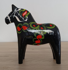 Schönes altes Holz Dala Pferd schwarz Handgefertigt Schweden H 15cm