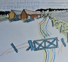 Stig John CLAESSON,1928-2008 Farblitho 1975: LAGERHALLEN UND HOLZSTÄMME AM WALD