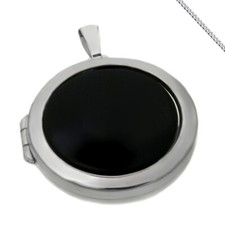 MEDAILLON 925/ Silber mit schwarzem Onyx Amulett 2 Bilder mit Gravur und Kette 