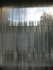 Wunderschöne Gardiene,Weiß mit Smokband -Faltenband H x B = 241 cm x 206 cm