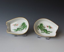 Meissen Paar Aschenbecher / Ascher - grüner Ming Drache - je ca. 8 cm