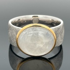 RING GR. 16 (CA.50) AUS 925/-SILBER RHOD/VERG. MIT RAINBOW MONDSTEIN SCHMUCKJAGD