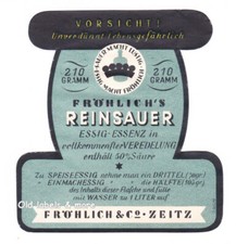x1550 ZEITZ Fröhlich’s Reinsauer Essig-Essenz Etikett vinegar label