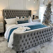 Maßgefertigter Plüsch Samt Fuß Wingback Regal Bettrahmen mit Matratze/Gaslift Option