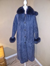 Pelzmantel blau gefärbt Kragen weich Leder Gr.XL 40 42 44 warm Blaufuchs Gefärbt