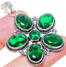 T U R M A L I N G R Ü N EDELSTEIN SCHMUCK ANHÄNGER HANDGEFRTIGT 925 STERLINGSIL.