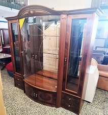 Italienische Stilmöbel - Vitrine glänzend wurzelholz-optik halbrund mit Beleucht