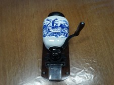 Alte Hand Kaffeemühle Holz Keramik Holland Wandhängend Frisch Mahlen Bohnenbehäl