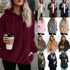 Fleece Teddy Jacke Damen Plüsch Hoodie Kapuzenjacke Winter Mantel Pullover Pulli