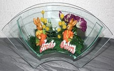 Osterdekoration Glasvase mit Osterhasen GH 16 cm  GT 8,5 cm GB 30 cm Kunstblumen