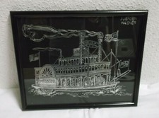 Bild Stahlstich Mississippi Dampfer signiert Jürgen Vogel 32x26