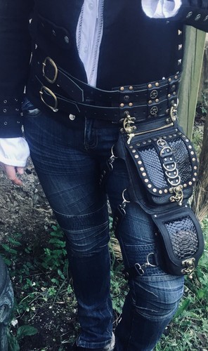 Leder steampunk beintasche - leder,
