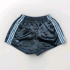 ADIDAS Glanz Nylon Shorts schwarz Sprinter Vintage Fußball Fitness Sport Running