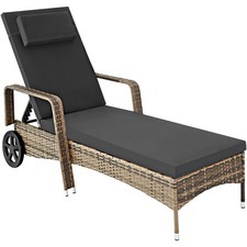 Sonnenliege Rattan mit Rollen Gartenliege Liegestuhl natur/dunkelgrau B-Ware