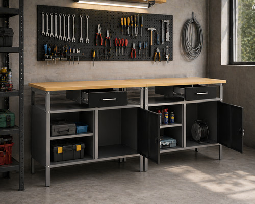 Werkbank mit regal set 200 - set, cm