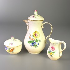 Meissen Porzellan Kanne Kännchen Zuckerdose Set Blumen Bukett Gold Dekor