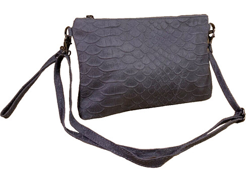 Tasche leder grau krokolook - leder,