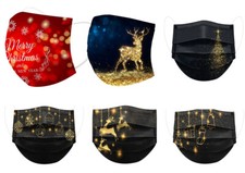 Mundschutz Motive Weihnachten Elch Eisblumen Einweg Maske schwarz rot