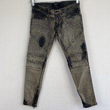 Replay Jeans Damen Gr.30 Tie Dye Beige Schwarz Biker Style Strassteine Slim Fit