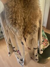 Woll Mantel Bestickt Echt Pelz Kragen 38/40