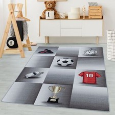 Kinderteppich, Fussball Pokal Design Jungen-Mädchen Spielen Teppich Kinderzimmer
