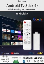 2025 Android 14 Tv Stick Box 4K 2 Wifi BT Sprachfernbedienung YouTube Apps+ Top