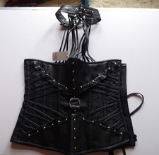 echtes Schnür Korsett Satin + PU Leder schwarz M L ganz geschnürt 68cm Taille