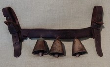 3x alte Ziegenglocke Riemen Halsband Messing Glocke Schelle Lederriemen um 1920