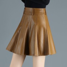 Damen Kunstleder Faltenrock PU
