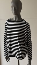 Pullover  Strick OPUS Gr. 42 schwarz-weiß geringelt Langarm Viskosemischung