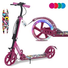 AREBOS Tretroller Scooter Kickroller Cityroller | bis 100kg |mit LED-Reifen Pink