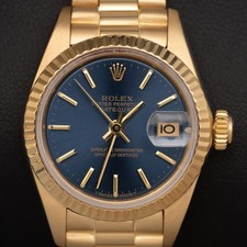 Des Präsidenten Rolex Datejust 69178 Kannelierte Lünette Uhr 26mm Blau 18K Gold