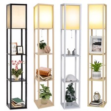 Puluomis Stehlampe Standleuchte mit 3 Regalen Leselampe aus Holz 160cm E27