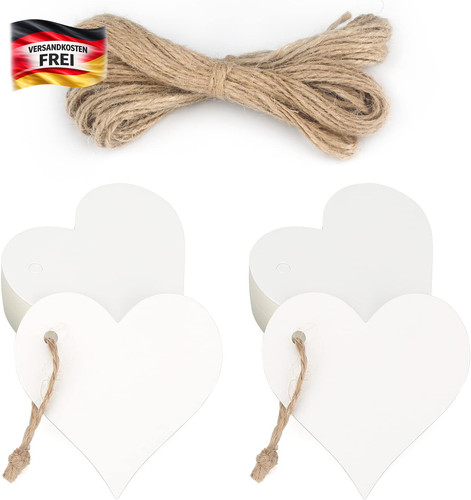 Papieranhänger herz weiß 6cm - papieranhänger,