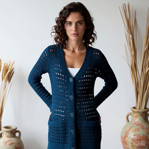 Vintage boho strickjacke blau - boho,