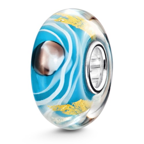 Materia glas bead blau - bead, weiß