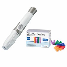GlucoCheck Stechhilfe und 100 Universal-Lanzetten für die Blutzuckermessung
