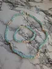 Perlenkette 49cm.mit Armband. 22cm Mit Magnet Versslüss In Weiss Hellblau Farbe