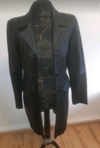 Lederjacke schwarz knielang - schwarz,
