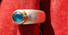 Ring 925 Silber Gold  m. blauen Topas ca. Gr. 54 17,2mm Goldschmiede Unikat