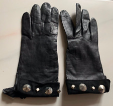 Roeck Damen Lederhandschuhe Vintage  schwarz  innen reine Seide  Gr. 7  m.NIETEN