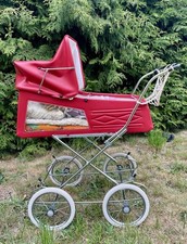 DDR Zekiwa Panorama Puppenwagen mit Porzelanpuppe ORANGE/ROT SammlerzustandVIDEO