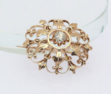 ♦♦ Brosche in 14 kt 14k 585 er Rosé Gold mit Brillant Diamant Anstecknadel Antik