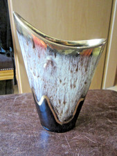 Foreign, Keramikvase 60er Jahre, 245 19, Lauflasur Brauntöne und Gold