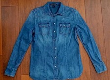 Damen Replay Jeans blau Jeanshemd Western Perlen Druckknöpfe - Top Zustand