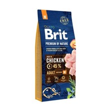15 kg BRIT Premium By Nature Adult Medium M, Trockenfutter mit Huhn für Hunde