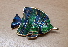 Vintage Brosche Fisch / Emaille blau-grün / Modeschmuck