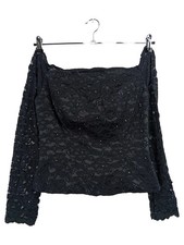 MAGIC NIGHTS Damen Bluse Spitze Schwarz Gr. 36/S Elegant Vintage Langarm