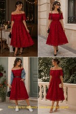 Rotes schulterfreies Midikleid